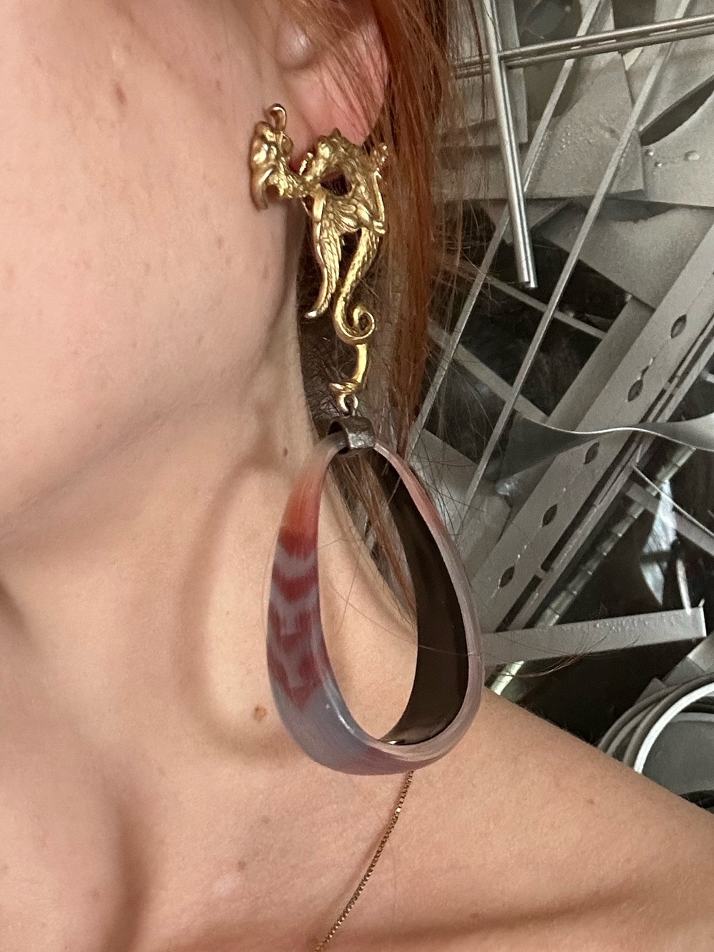 Vintage Artesian Created Dragon Dangle Earrings With Alexis Bittar Lucite - Picture 14 of 14